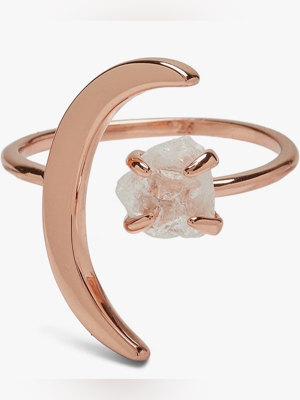 Pura Vida Rose Gold-Plated Crescent Moon Ring w/White Crystal - Adjustable End